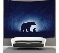 kaiyun 180cmx230cm Tapestry Night Sky, Polar Bear Mother And Cub Tapestries 3D Printing Wall Hanging Home Decorations