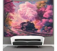 kaiyun 180cmx230cm Tapestry Train Tapestries Colorful Trees Pink Sky 3D Printing Wall Hanging Home Decorations