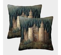kaiyun 2 Pack 14th-century Paintings, Castles, Enchanted Forests Square Pillow Cover Cushion Cover 40x40cm Suitable for Sofa Bed Chair,3D Pattern