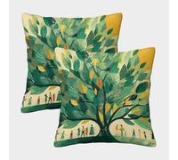 kaiyun 2 Pack 3D A Big Green Tree with Leaves Shaped Like People Theme Square Cushion Cover Decoration Pillow Cover Suitable for Home Sofa Bedroom Living Room 45x45cm