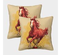 kaiyun 2 Pack 3D A Running Red Horse, A Golden Trophy Cushion 3D Soft Touch Pillowcase,sofa Chair Home Furnishings 50x50cm