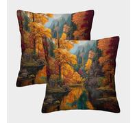 kaiyun 2 Pack 3D Autumn Paradise Theme Square Cushion Cover Decoration Pillow Cover Suitable for Home Sofa Bedroom Living Room 40x40cm