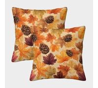 kaiyun 2 Pack 3D Autumn Pattern Theme Square Cushion Cover Decoration Maple Leaves Pine Cones Pillow Cover Suitable for Home Sofa Bedroom Living Room 40x40cm