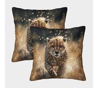 kaiyun 2 Pack 3D Cheetah,Dynamic Art Theme Square Cushion Cover Decoration Pillow Cover Suitable for Home Sofa Bedroom Living Room 45x45cm