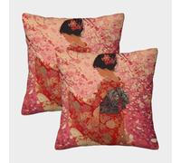 kaiyun 2 Pack 3D Cherry Blossoms Danced in The Air, And A Girl in A Kimono Theme Square Cushion Cover Decoration Pillow Cover Suitable for Home Sofa Bedroom Living Room 40x40cm