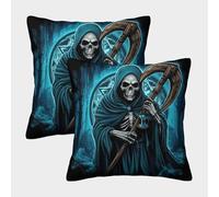 kaiyun 2 Pack 3D Death Reaper Cushion 3D Gothic Horror Art Soft Touch Pillowcase,sofa Chair Home Furnishings 50x50cm