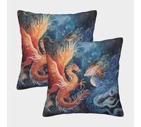 kaiyun 2 Pack 3D Dragon And Phoenix Theme Square Cushion Cover Decoration Mystical Creature Pillow Cover Suitable for Home Sofa Bedroom Living Room 40x40cm