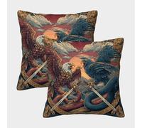 kaiyun 2 Pack 3D Eagle Fighting Snake, Two Swords Crossed Cushion 3D Soft Touch Pillowcase,sofa Chair Home Furnishings 45x45cm