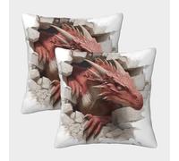 kaiyun 2 Pack 3D Large Mature Dragons Crawling Out of Cracks And Rubble Cushion 3D Soft Touch Pillowcase,sofa Chair Home Furnishings 40x40cm