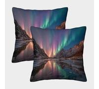 kaiyun 2 Pack 3D Magnificent Northern Lights Cushion 3D Frozen Night Sky Soft Touch Pillowcase,sofa Chair Home Furnishings 40x40cm