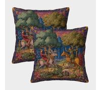 kaiyun 2 Pack 3D Medieval Hunting Illuminated Codex Theme Square Cushion Cover Decoration Pillow Cover Suitable for Home Sofa Bedroom Living Room 40x40cm