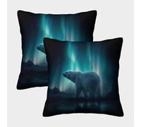 kaiyun 2 Pack 3D Polar Bear in The Night Sky with The Northern Lights Cushion 3D Soft Touch Pillowcase,sofa Chair Home Furnishings 45x45cm