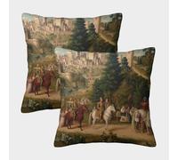 kaiyun 2 Pack 3D Renaissance Period, Knights, Cherubs And Castles Theme Square Cushion Cover Decoration Pillow Cover Suitable for Home Sofa Bedroom Living Room 40x40cm