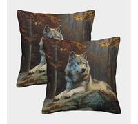kaiyun 2 Pack 3D The Wolf Perched Gracefully on The Rocks in The Forest Cushion 3D Soft Touch Pillowcase,sofa Chair Home Furnishings 45x45cm