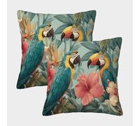 kaiyun 2 Pack 3D Toucans, Palm Leaves, Exotic Flowers And Plants Theme Square Cushion Cover Decoration Pillow Cover Suitable for Home Sofa Bedroom Living Room 40x40cm