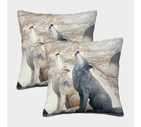 kaiyun 2 Pack 3D Two Wolves Sitting Under A Willow Tree Theme Square Cushion Cover Decoration Pillow Cover Suitable for Home Sofa Bedroom Living Room 40x40cm