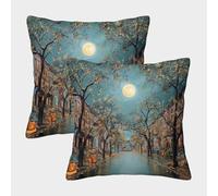kaiyun 2 Pack 3D Villa Street in The Autumn Night Theme Square Cushion Cover Decoration Pillow Cover Suitable for Home Sofa Bedroom Living Room 50x50cm