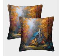 kaiyun 2 Pack 40x40cm Pillow Cases,An Old Stone House in The Woods Decorative 3D Printed Cushion Cover,sofa Bed Decorative Cushions