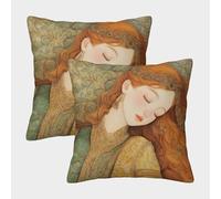 kaiyun 2 Pack 40x40cm Pillow Cases,Sleeping Girl,Character Portrait Decorative 3D Printed Cushion Cover,sofa Bed Decorative Cushions