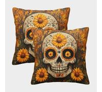 kaiyun 2 Pack 40x40cm Pillow Cases,Sugar Skull,Marigolds Decorative 3D Printed Cushion Cover,sofa Bed Decorative Cushions