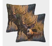 kaiyun 2 Pack 45x45cm Pillow Cases,Mule Deer, Sagebrush Decorative 3D Printed Cushion Cover,sofa Bed Decorative Cushions