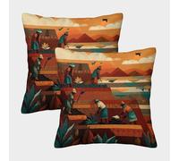 kaiyun 2 Pack 45x45cm Pillow Cases,People Working in The Terraced Fields of The Andes Mountains Decorative 3D Printed Cushion Cover,sofa Bed Decorative Cushions