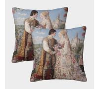 kaiyun 2 Pack 50x50cm Pillow Cases,Castle And Flowers Decorative 3D Printed Beautiful Love Story Cushion Cover,sofa Bed Decorative Cushions