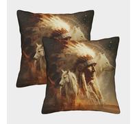 kaiyun 2 Pack 50x50cm Pillow Cases,Native American Imagery, White Wolf And Horse Decorative 3D Printed Cushion Cover,sofa Bed Decorative Cushions