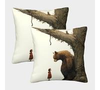 kaiyun 2 Pack A Huge Bear Is Facing A Little Girl Luxury Digital Printed Soft 3D Themed Square Cushion Cover 40x40cm