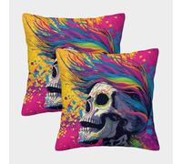 kaiyun 2 Pack A Skull Painted with Rainbow Colors Flutters in The Wind Luxury Digital Printed Soft 3D Themed Square Cushion Cover 45x45cm