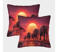 kaiyun 2 Pack African Elephants on The Savannah Pillow Case 45x45cm Throw Pillow Case,Modern Decoration Pattern for Terrace Sofa Bedroom Indoor Outdoor Party