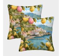 kaiyun 2 Pack Amalfi Coast Cities Pillow Case 45x45cm Throw Pillow Case,Modern Decoration Lemon Pattern for Terrace Sofa Bedroom Indoor Outdoor Party