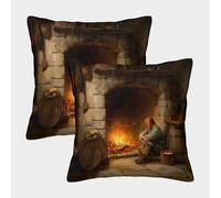 kaiyun 2 Pack Baker in Front of The Fireplace Pillowcase 45x45cm, Cushion Cover,3D Digital Printing Bed Sofa Decorative