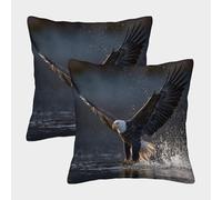 kaiyun 2 Pack Bald Eagle Swoops, Wings Fully Extended 3D Cushion Cover Pillow Cover Sofa Outdoor Decoration Square 40x40cm