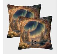 kaiyun 2 Pack Bear, Forest, Northern Lights 3D Cushion Cover Pillow Cover Sofa Outdoor Decoration Square 40x40cm
