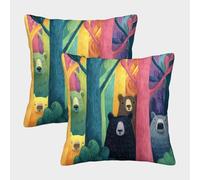 kaiyun 2 Pack Bear in The Forest Peeks Out from behind A Tree Luxury Digital Printed Soft 3D Themed Square Cushion Cover 40x40cm