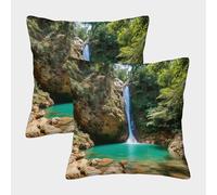 kaiyun 2 Pack Beautiful And Spectacular Waterfalls in The Jungle Luxury Digital Printed Soft 3D Themed Square Cushion Cover 45x45cm