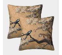 kaiyun 2 Pack Beautiful Magpie Looking Down at Tiger on A Branch Pillow Case 45x45cm 3D Printing Cushion Cover,home Decoration Sofa Cushion