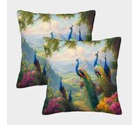 kaiyun 2 Pack Beautiful Peacock Standing on The Branch Luxury Digital Printed Soft 3D Themed Square Cushion Cover 40x40cm