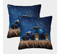 kaiyun 2 Pack Blue Tractor Personalised Cushion Cover Scattered Wheat Straw Home Sofa Decoration 50x50cm Pillow Covers