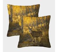 kaiyun 2 Pack Buck Drinking from A Stream in The Aspen Trees Luxury Digital Printed Soft 3D Themed Square Cushion Cover 45x45cm