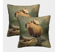 kaiyun 2 Pack Capybara Riding An Alligator Personalised Cushion Cover Home Sofa Decoration 40x40cm Pillow Covers