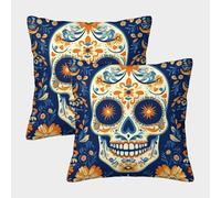 kaiyun 2 Pack Cartoon Pattern,Sugar Skull Pillow Case 3D Printed Cushion Box Suitable for Home Living Room Decoration Car Pillow Case 40x40cm