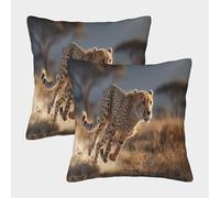 kaiyun 2 Pack Cheetah Running in African Safari Pillow Case 3D Printed Cushion Box Suitable for Home Living Room Decoration Car Pillow Case 50x50cm