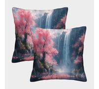 kaiyun 2 Pack Cherry Blossom 3D Image Waterfall Printed Single-sided Cushion Cover 40x40cm