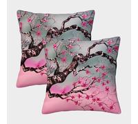 kaiyun 2 Pack Cherry Blossom Luxury Digital Printed Soft 3D Artistic Floral Painting Themed Square Cushion Cover 50x50cm