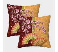 kaiyun 2 Pack Cherry Blossom Pillow Case 3D Oriental Art Printed Cushion Box Suitable for Home Living Room Decoration Car Pillow Case 50x50cm
