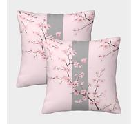 kaiyun 2 Pack Cherry Blossom Pillow Case 3D Soft Pink Floral Printed Cushion Box Suitable for Home Living Room Decoration Car Pillow Case 45x45cm