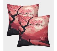 kaiyun 2 Pack Cherry Blossom Scene Personalised Cushion Cover Japanese Landscape Art Home Sofa Decoration 45x45cm Pillow Covers