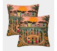 kaiyun 2 Pack Children And The Elderly Stand in A Circle, Holding Hands Square Pillow Cover Cushion Cover 50x50cm Suitable for Sofa Bed Chair,3D Pattern